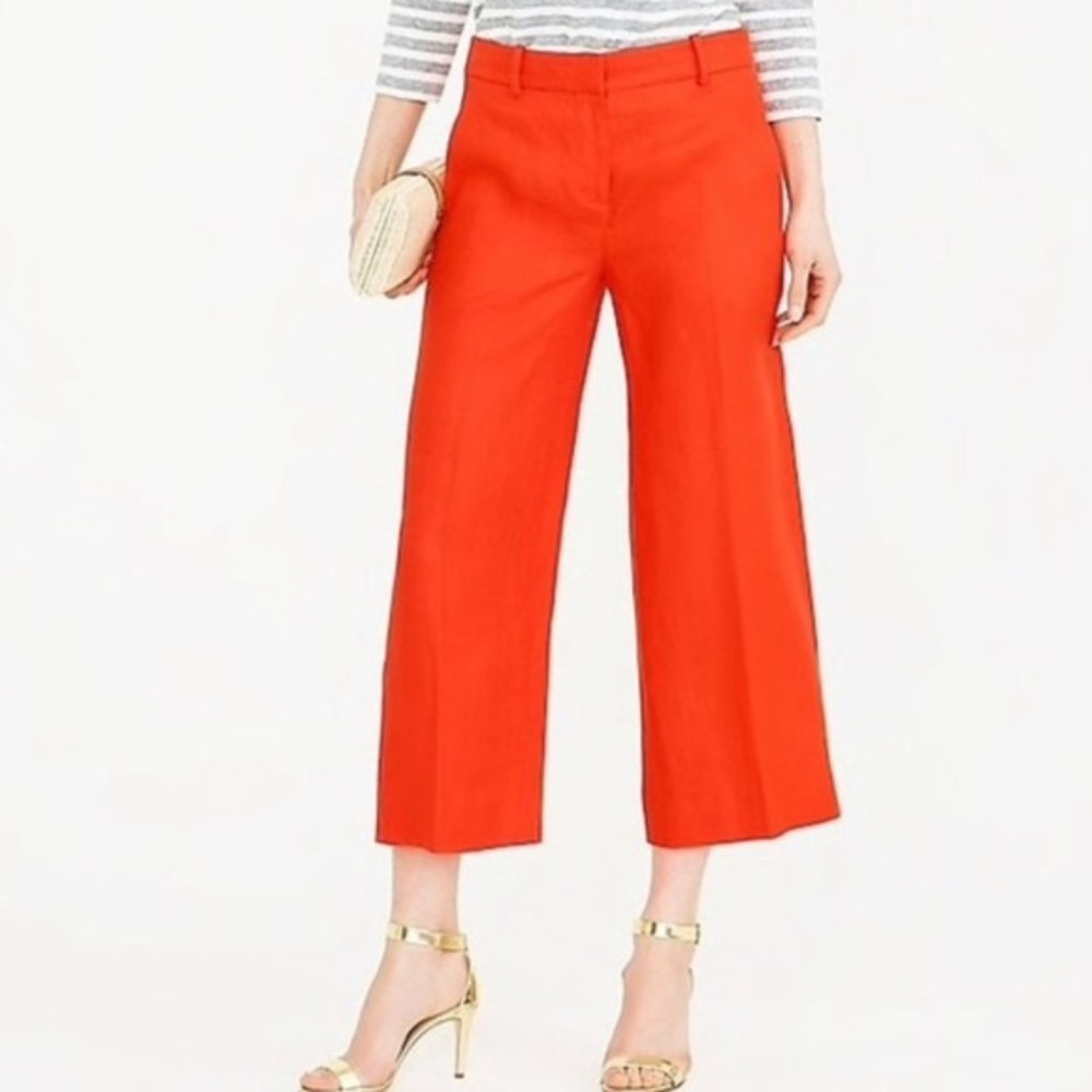J. Crew Gazebo Novelty Wide-Leg Linen Crop Trouser